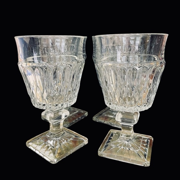 4 Pcs - Indiana Glass Wine Glasses Mt. Vernon Clear Pattern W/Square Base - Picture 12 of 14